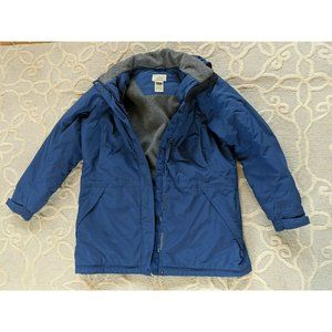LL Bean Womens Sz L Blue Winter Parka Jacket Coat Hooded Thinsulate Fleece Lined